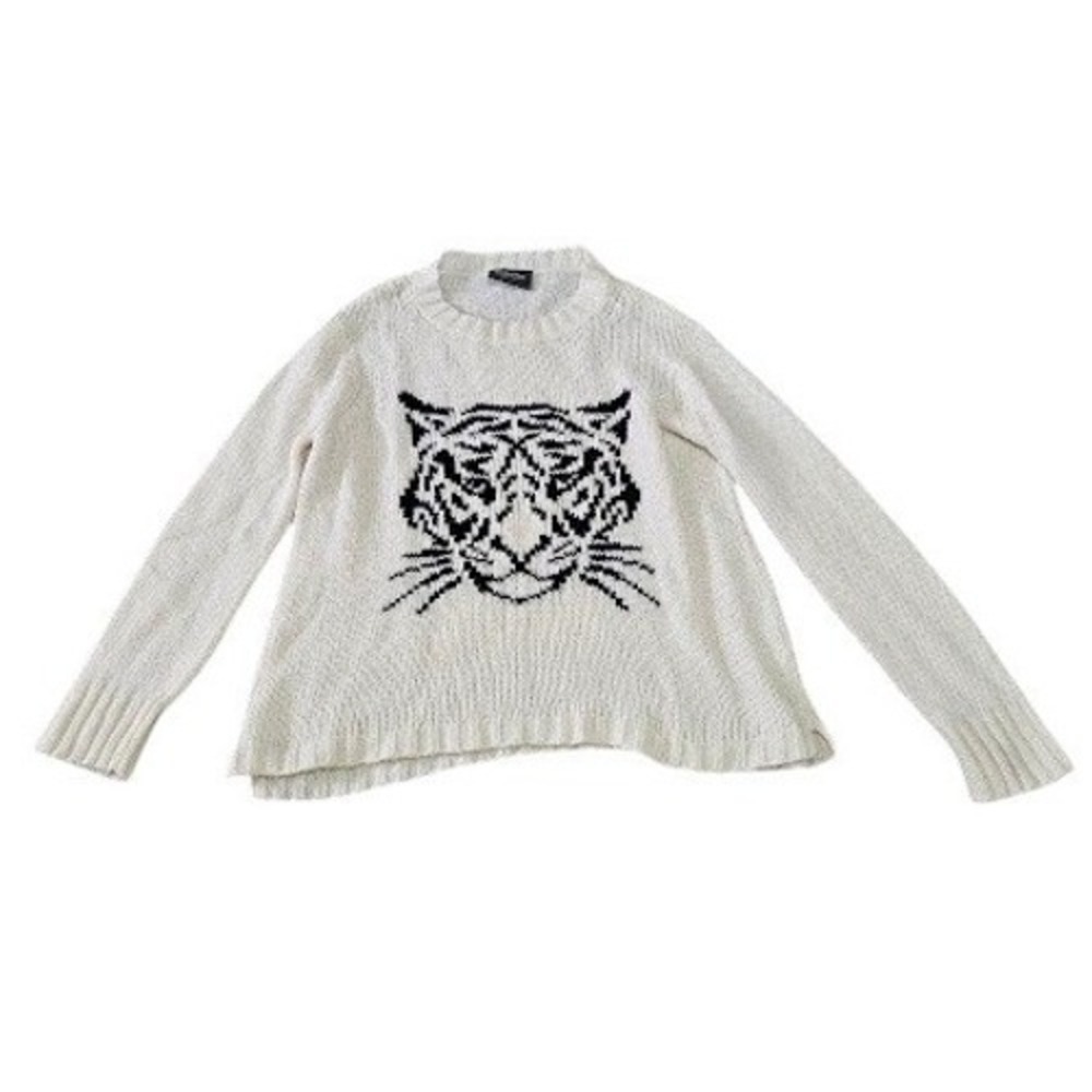 Wooden Ships Tiger Sweater Women XS White Wool Blend Knit Long Sleeve - Picture 2 of 11